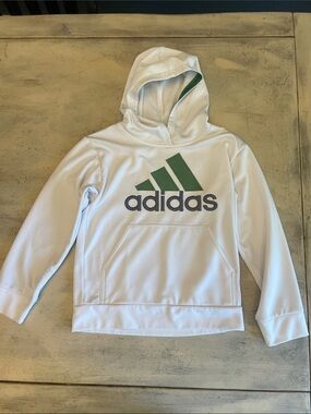 adidas White Hoodie with Green Logo for Kids